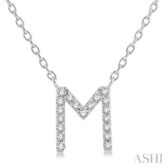 1/20 Ctw Initial 'M' Round Cut Diamond Pendant With Chain in 10K White Gold