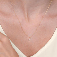 1/20 Ctw Initial 'S' Round Cut Diamond Pendant With Chain in 14K Yellow Gold