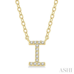 1/20 Ctw Initial 'I' Round Cut Diamond Pendant With Chain in 10K Yellow Gold