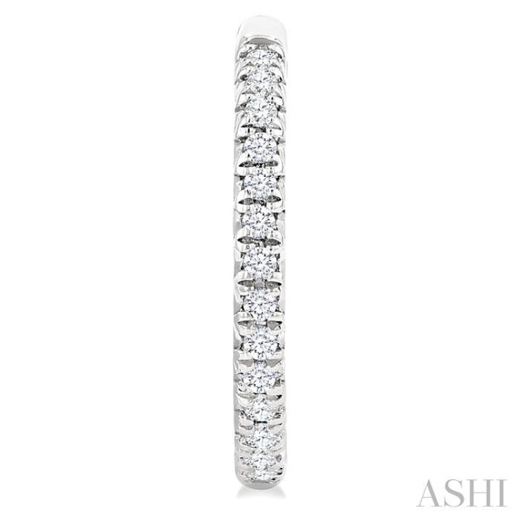 1/6 Ctw French Pave Set Round Cut Diamond Fashion Half Hoop Earring in 14K White Gold