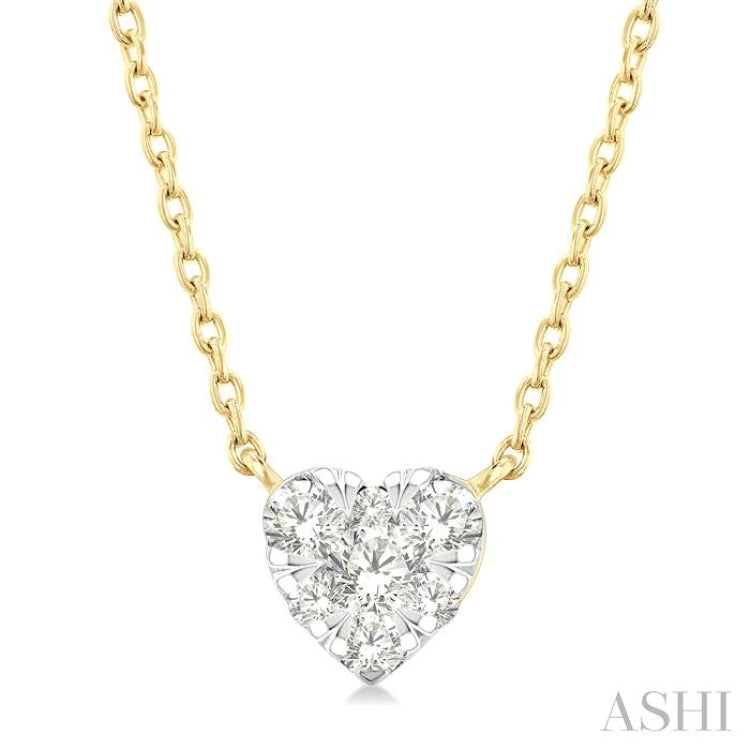 1/10 Ctw Lovebright Petite Heart Shape Round Cut Diamond Fashion Pendant With Chain in 10K Yellow Gold