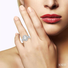7/8 Ctw Oval Round Cut Diamond Semi-Mount Engagement Ring in 14K White Gold