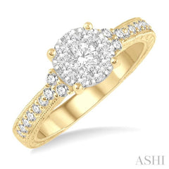 5/8 Ctw Round Shape Lovebright Diamond Cluster Ring in 14K Yellow and White Gold