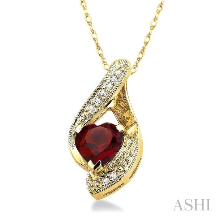 7x7 MM Heart Shape Garnet and 1/20 Ctw Round Cut Diamond Semi-Precious Pendant in 10K Yellow Gold with Chain