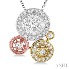 1/2 Ctw Round Cut Diamond Lovebright Fashion Pendant in 14K Tri Color Gold with Chain