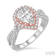 1/2 Ctw Diamond Semi-Mount Engagement Ring in 14K White and Rose Gold