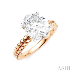 1/10 Ctw Oval Shape Round Cut Diamond Semi-Mount Engagement Ring in 14K Rose and White Gold
