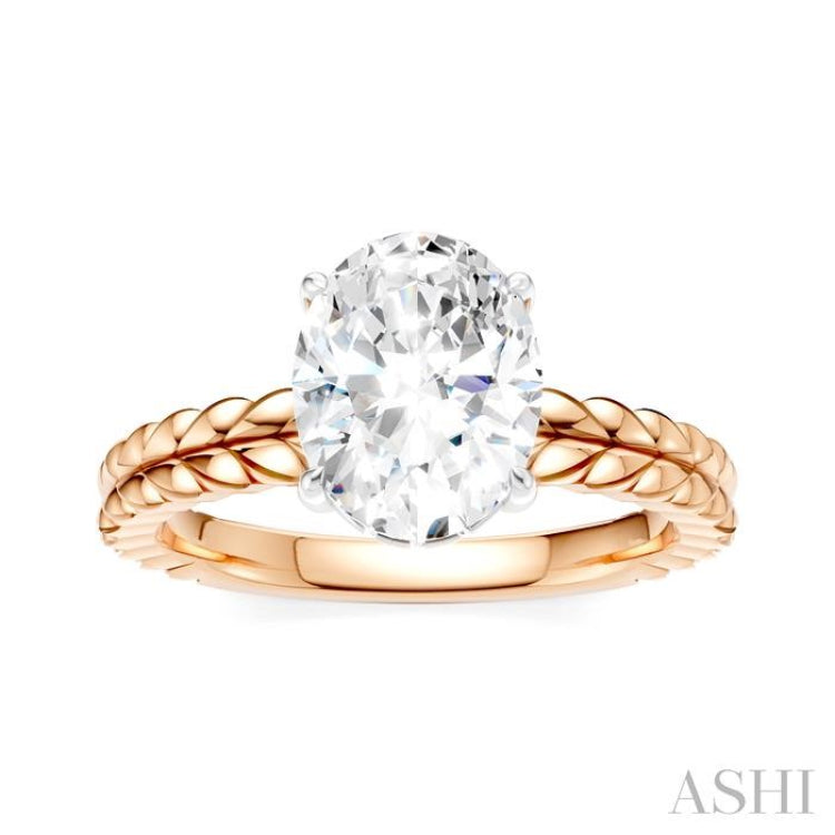 1/20 Ctw Oval Shape Round Cut Diamond Semi-Mount Engagement Ring in 14K Rose and White Gold