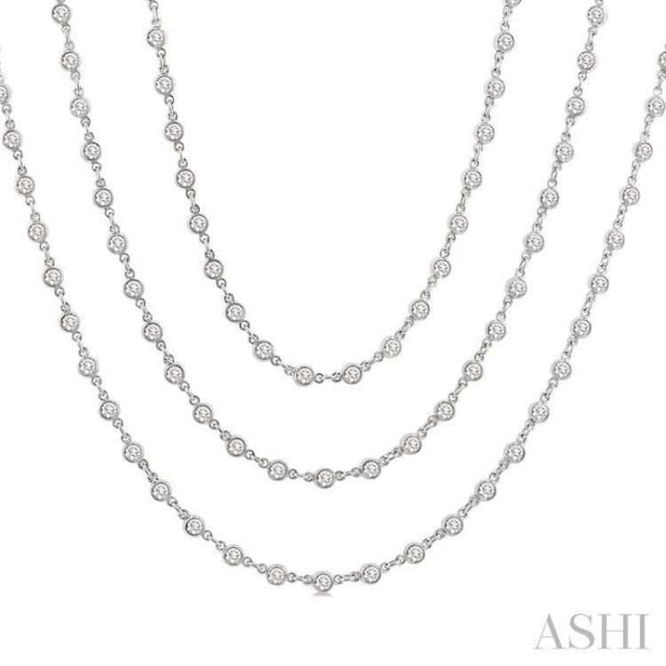 10 Ctw Bezel Set Round Cut Diamond Layered 60-Inch Necklace in 14K White Gold