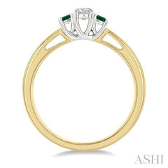 2.15 MM Round Shape Emerald and 1/6 Ctw Past Present and Future Round Cut Diamond Precious Ring in 14K Yellow and White Gold