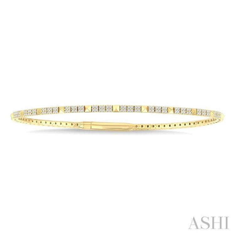 5/8 Ctw Full-Way Square & Pyramid Motif Round Cut Diamond Flex Bangle in 14K Yellow Gold