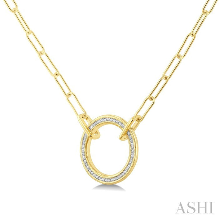 1/10 Ctw Circle Round Cut Diamond Fashion Pendant With Paperclip Chain in Yellow Gold Vermeil