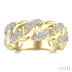 1/20 Ctw Round Cut Diamond Bold Cuban Link Ring in Yellow Gold Vermeil