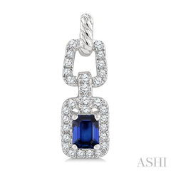 1/4 Ctw 4X3MM Octagon Shape Sapphire and Round Cut Diamond Halo Precious Link Earrings in 14K White Gold