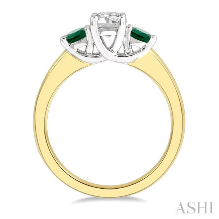 3.50 MM Round Shape Emerald and 3/8 Ctw Past Present and Future Round Cut Diamond Precious Ring in 14K Yellow and White Gold