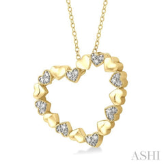 1/20 Ctw Puffed Heart Round Cut Diamond Pendant With Chain in Yellow Gold Vermeil