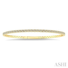 1 Ctw Full-Way Triangle Motif Round Cut Diamond Flex Bangle in 14K Yellow Gold