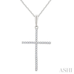 1/10 Ctw Cross Round Cut Diamond Fashion Pendant With Chain in 10K White Gold