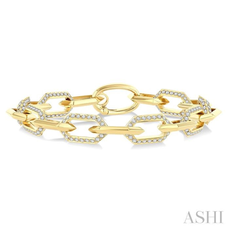 3 Ctw Open Window Hexagon Link Round Cut Diamond Aeris Gold Fashion Bracelet in 14K Yellow Gold