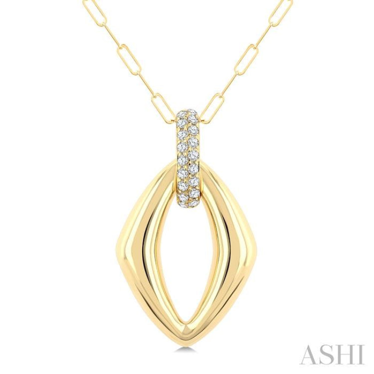 1/4 Ctw Open Window Marquise Shape Round Cut Diamond Fashion Pendant With Chain in 14K Yellow Gold