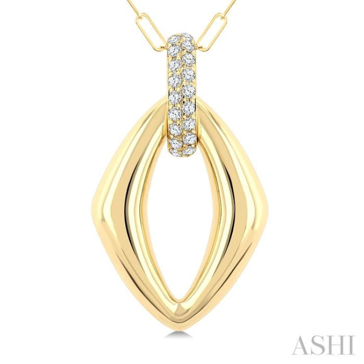 1/4 Ctw Open Window Marquise Shape Round Cut Diamond Fashion Pendant With Chain in 14K Yellow Gold