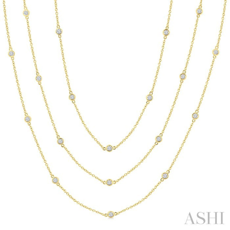 2 Ctw Bezel Set Round Cut Diamond 60-Inch Long Station Necklace in 14K Yellow Gold
