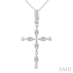 1/20 Ctw Cross Marquise and Ball Bead Motif Round Cut Diamond Fashion Pendant With Chain in 10K White Gold
