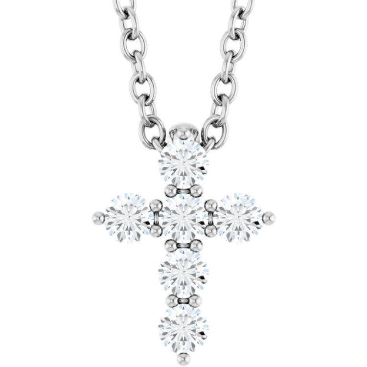 Platinum 1/6 CTW Natural Diamond Cross 16-18" Necklace