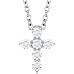 Platinum 1/6 CTW Natural Diamond Cross 16-18" Necklace