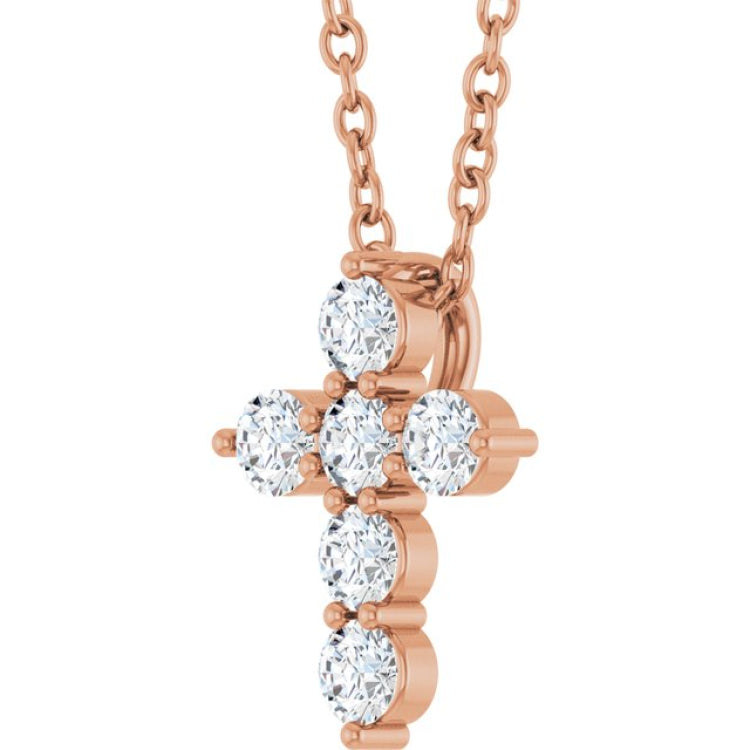 14K Rose Gold 1/4 CTW Natural Diamond Cross 16-18" Necklace