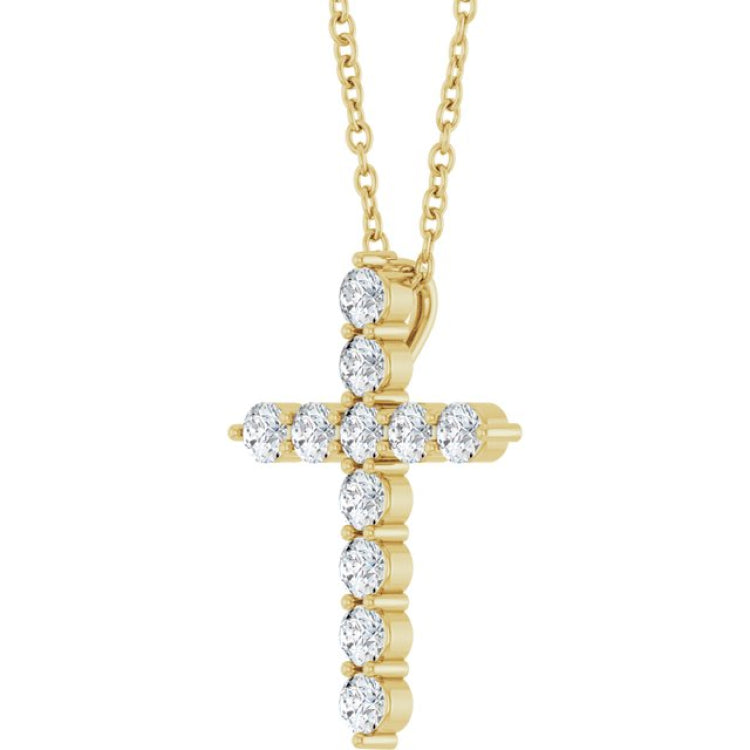 14K Yellow Gold 3/8 CTW Natural Diamond Cross 16-18" Necklace
