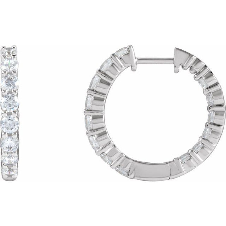 14K White Gold 2 CTW Lab-Grown Diamond Inside-Outside Hinged 20 mm Hoop Earrings