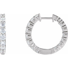 14K White Gold 2 CTW Lab-Grown Diamond Inside-Outside Hinged 20 mm Hoop Earrings