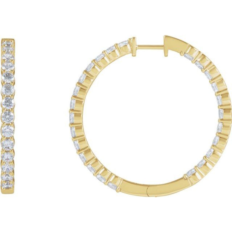 14K Yellow Gold 4 CTW Lab-Grown Diamond Inside-Outside Hinged 36 mm Hoop Earrings