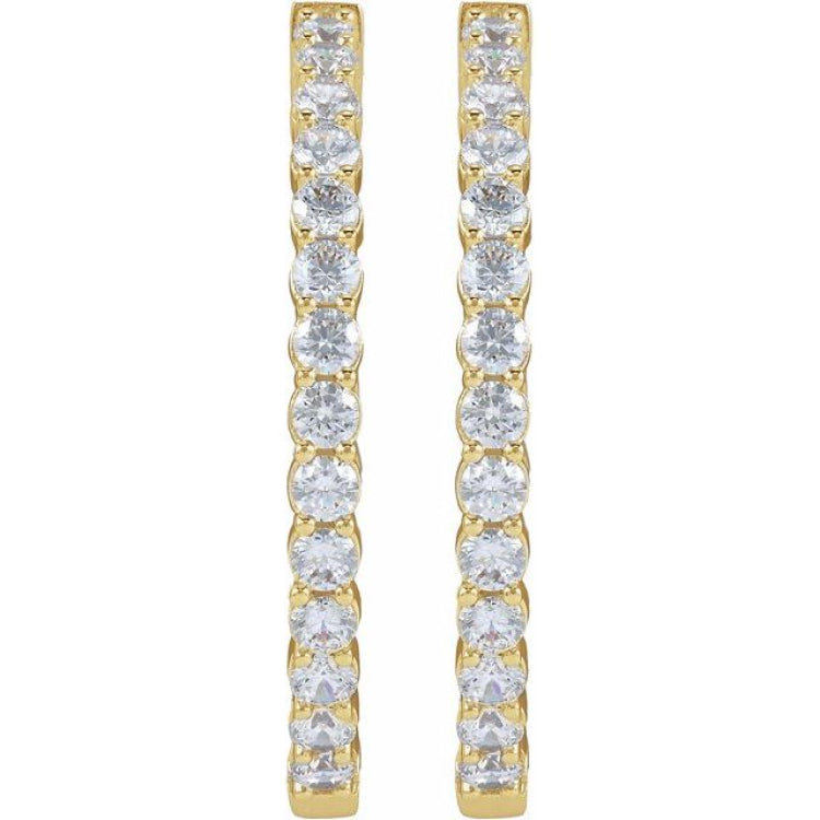 14K Yellow Gold 4 CTW Lab-Grown Diamond Inside-Outside Hinged 36 mm Hoop Earrings