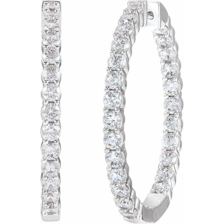14K White Gold 4 CTW Lab-Grown Diamond Inside-Outside Hinged 36 mm Hoop Earrings