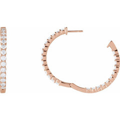 14K Rose Gold 4 CTW Lab-Grown Diamond Inside-Outside Hinged 36 mm Hoop Earrings