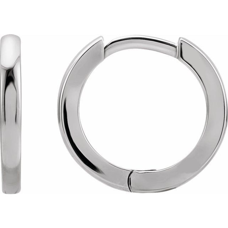 14K White Gold Hinged 12.5 mm Hoop Earrings