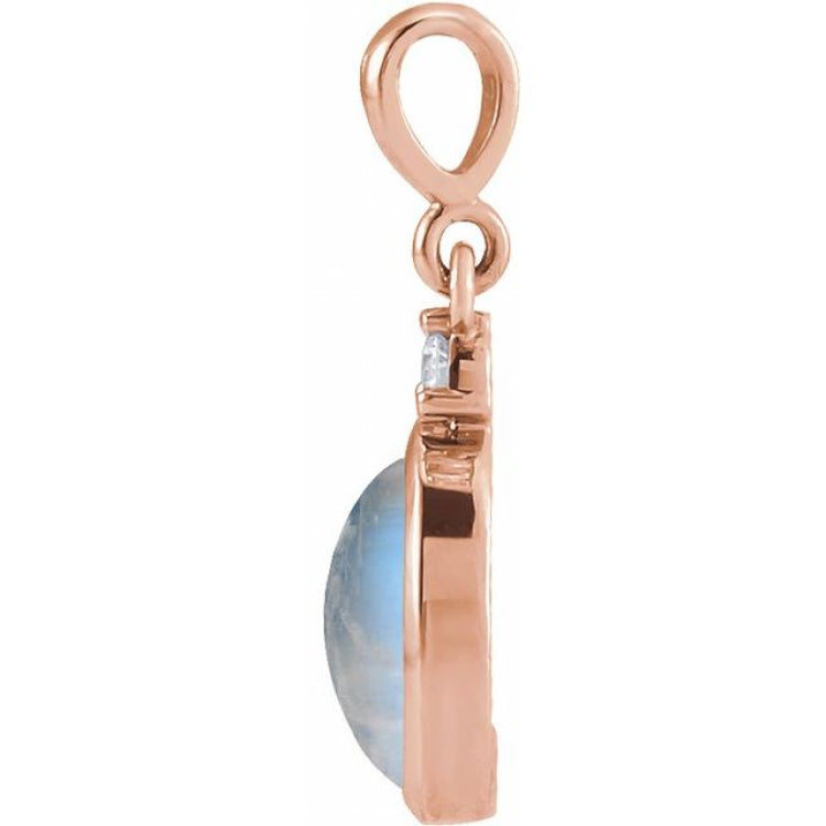 14K Rose Gold 6x4 mm Natural Rainbow Moonstone & .015 CT Natural Diamond Pendant