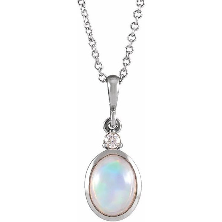 Platinum 8x6 mm Natural Ethiopian Opal & .03 CT Natural Diamond 16-18" Necklace
