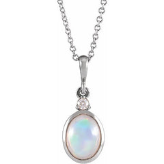 Platinum 8x6 mm Natural Ethiopian Opal & .03 CT Natural Diamond 16-18" Necklace