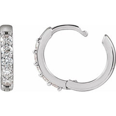 Sterling Silver .08 CTW Natural Diamond Hinged 10 mm Hoop Earrings