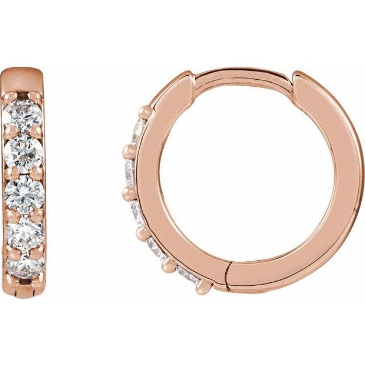 14K Rose Gold .08 CTW Natural Diamond Hinged 10 mm Hoop Earrings