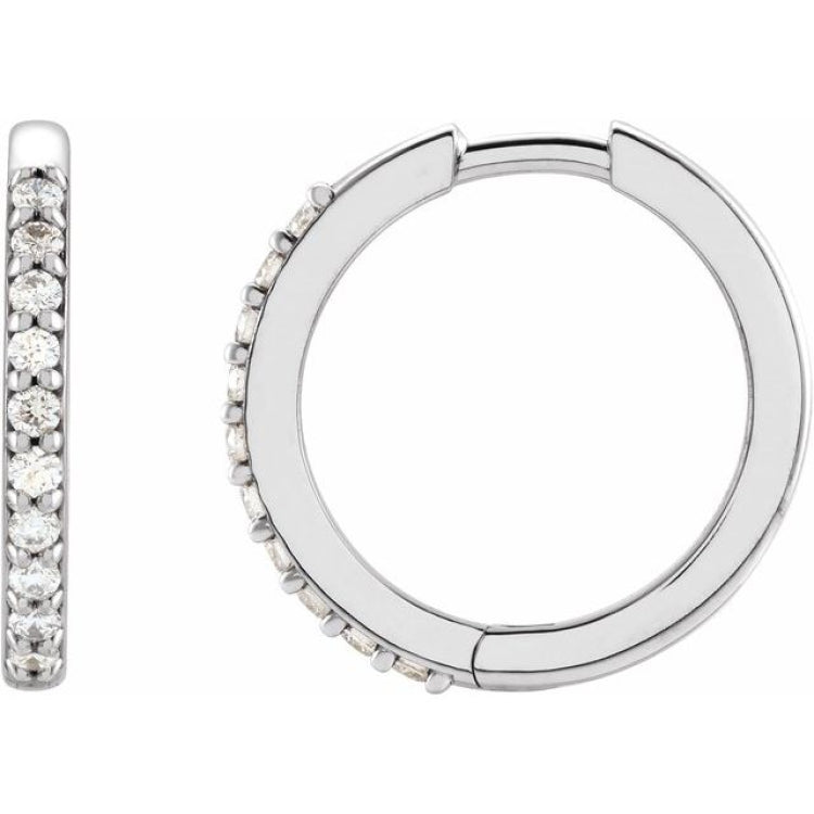 14K White Gold 1/6 CTW Natural Diamond Hinged 15 mm Hoop Earrings