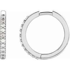 14K White Gold 1/6 CTW Natural Diamond Hinged 15 mm Hoop Earrings