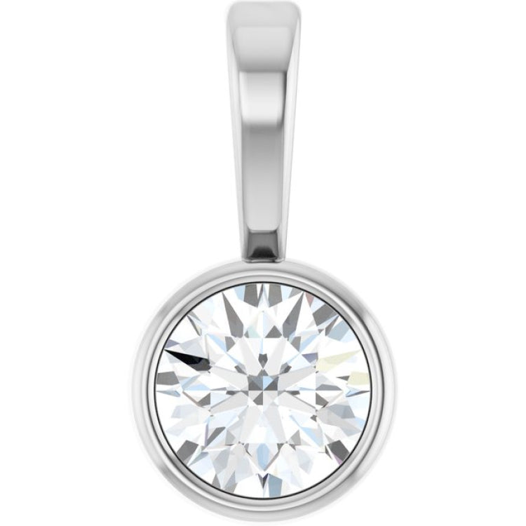 14K White Gold 1/10 CT Natural Diamond Bezel-Set Solitaire Pendant