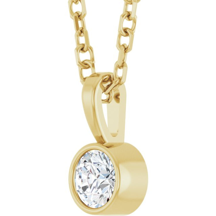 14K Yellow Gold 1/10 CT Natural Diamond Bezel-Set Solitaire 16-18" Necklace