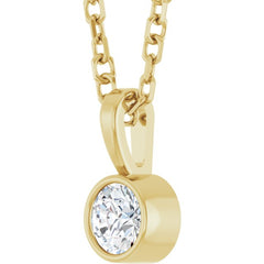 14K Yellow Gold 1/10 CT Natural Diamond Bezel-Set Solitaire 16-18" Necklace