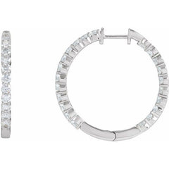 14K White Gold 3 CTW Lab-Grown Diamond Inside-Outside Hinged 30 mm Hoop Earrings