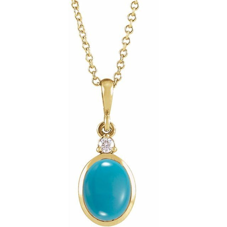 14K Yellow Gold 6x4 mm Natural Turquoise & .015 CT Natural Diamond 16-18" Necklace